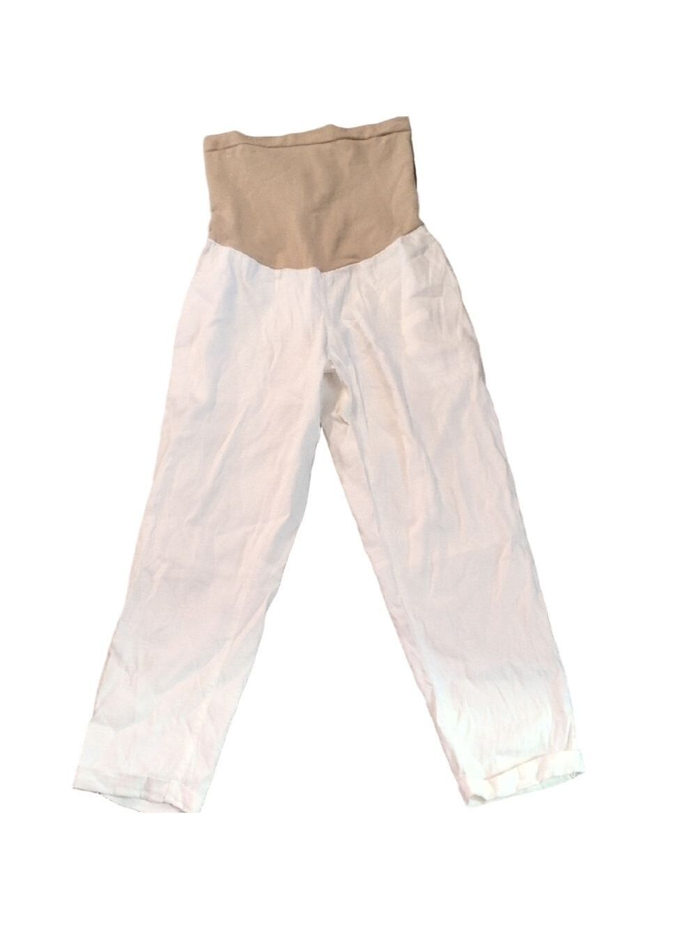 A Pea In The Pod Linen Blend White And Ran Cuffed Pants Size XS